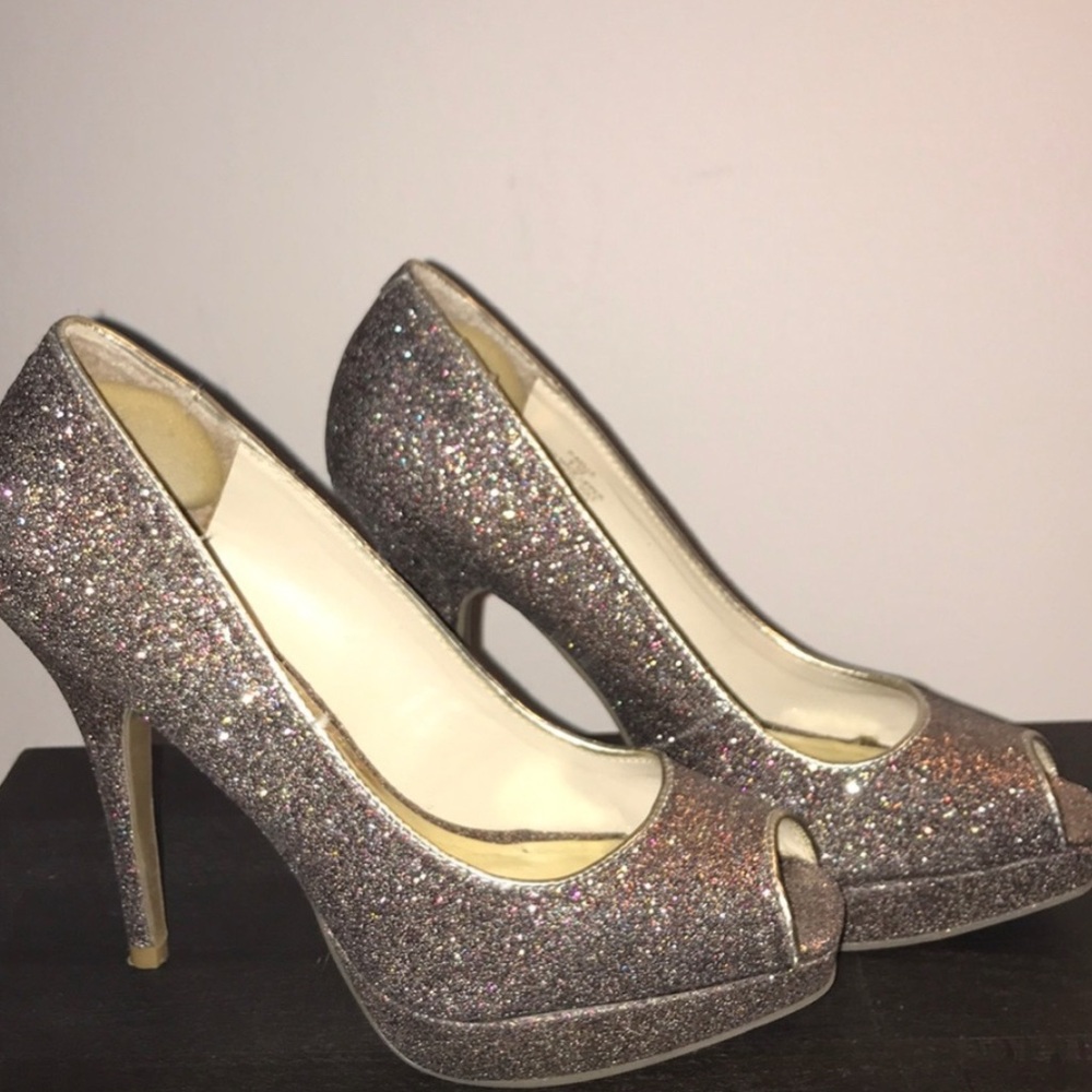 Steve Madden Silver Stiletto Peep-Toe Heels